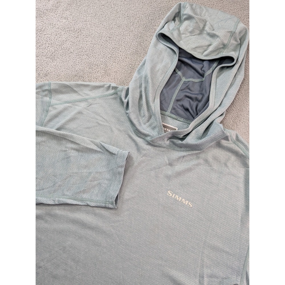 Simms BugStopper Fishing Hoodie Mens Large Light Green Sun Shirt Insect Shield